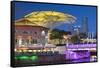 Clarke Quay and Singapore River at dusk, Singapore-Ian Trower-Framed Stretched Canvas