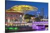 Clarke Quay and Singapore River at dusk, Singapore-Ian Trower-Stretched Canvas
