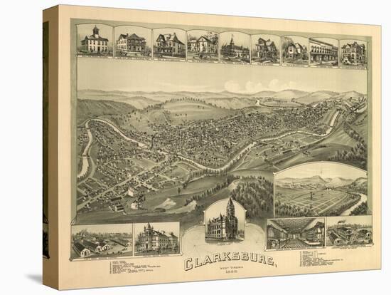Clarksburg, West Virginia - Panoramic Map-Lantern Press-Stretched Canvas