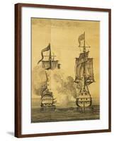 Clash Between English and Spanish Vessels in Cape Holy Spirit, in Philippines-null-Framed Giclee Print