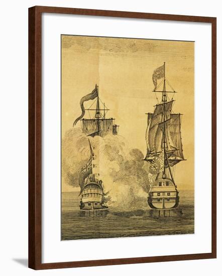 Clash Between English and Spanish Vessels in Cape Holy Spirit, in Philippines-null-Framed Giclee Print