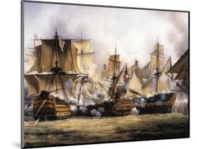 Clash Between English Temeraire and French Redoubtable Ships During Battle of Trafalgar-null-Mounted Giclee Print