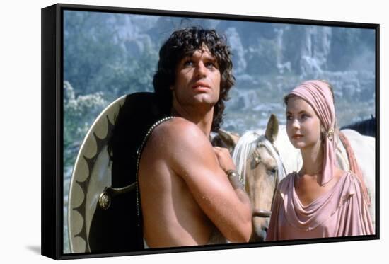 CLASH OF THE TITANS, 1981 directed by DESMOND DAVIS Harry Hamlin and Judi Bowker (photo)-null-Framed Stretched Canvas