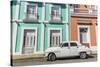 Classic 1950s Plymouth taxi, locally known as almendrones in the town of Cienfuegos, Cuba, West Ind-Michael Nolan-Stretched Canvas