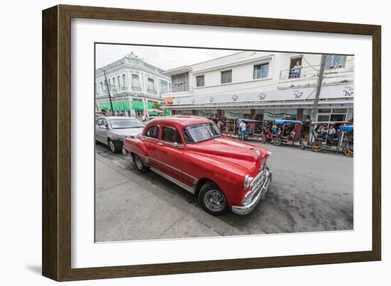 Classic 1950s Pontiac taxi, locally known as almendrones in the town of Cienfuegos, Cuba, West Indi-Michael Nolan-Framed Photographic Print