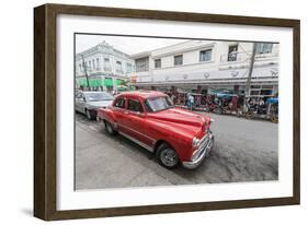 Classic 1950s Pontiac taxi, locally known as almendrones in the town of Cienfuegos, Cuba, West Indi-Michael Nolan-Framed Photographic Print