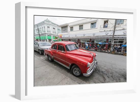 Classic 1950s Pontiac taxi, locally known as almendrones in the town of Cienfuegos, Cuba, West Indi-Michael Nolan-Framed Photographic Print