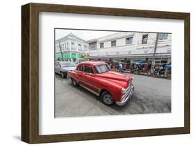 Classic 1950s Pontiac taxi, locally known as almendrones in the town of Cienfuegos, Cuba, West Indi-Michael Nolan-Framed Photographic Print