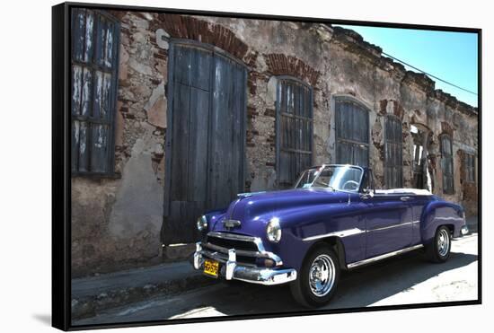 Classic 1953 Chevy Against Worn Stone Wall, Cojimar, Havana, Cuba-Bill Bachmann-Framed Stretched Canvas