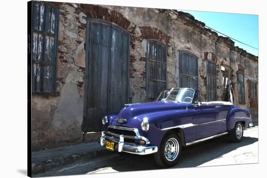 Classic 1953 Chevy Against Worn Stone Wall, Cojimar, Havana, Cuba-Bill Bachmann-Stretched Canvas