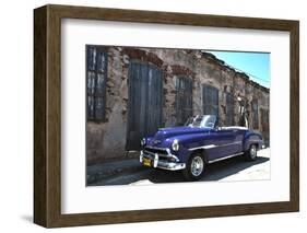 Classic 1953 Chevy Against Worn Stone Wall, Cojimar, Havana, Cuba-Bill Bachmann-Framed Photographic Print