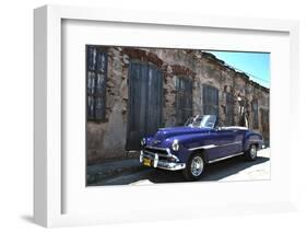 Classic 1953 Chevy Against Worn Stone Wall, Cojimar, Havana, Cuba-Bill Bachmann-Framed Photographic Print