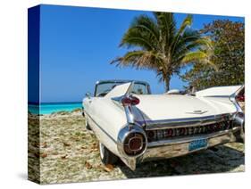 Classic 1959 White Cadillac Auto on Beautiful Beach of Veradara, Cuba-Bill Bachmann-Stretched Canvas
