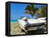 Classic 1959 White Cadillac Auto on Beautiful Beach of Veradara, Cuba-Bill Bachmann-Framed Stretched Canvas