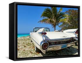 Classic 1959 White Cadillac Auto on Beautiful Beach of Veradara, Cuba-Bill Bachmann-Framed Stretched Canvas