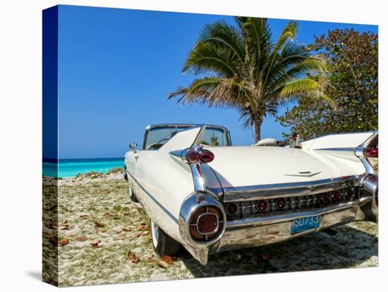 Classic 1959 White Cadillac Auto on Beautiful Beach of Veradara, Cuba-Bill Bachmann-Stretched Canvas