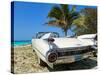 Classic 1959 White Cadillac Auto on Beautiful Beach of Veradara, Cuba-Bill Bachmann-Stretched Canvas