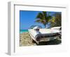 Classic 1959 White Cadillac Auto on Beautiful Beach of Veradara, Cuba-Bill Bachmann-Framed Premium Photographic Print