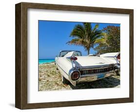 Classic 1959 White Cadillac Auto on Beautiful Beach of Veradara, Cuba-Bill Bachmann-Framed Photographic Print