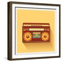 Classic 80S Boombox Portable Cassette Tape Player on Retro Background Detailed Vector Icon-Viktorus-Framed Premium Giclee Print