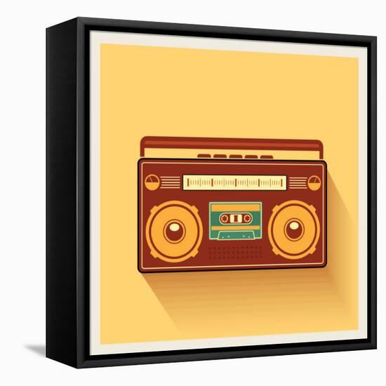 Classic 80S Boombox Portable Cassette Tape Player on Retro Background Detailed Vector Icon-Viktorus-Framed Stretched Canvas