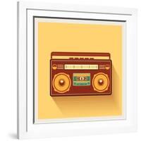 Classic 80S Boombox Portable Cassette Tape Player on Retro Background Detailed Vector Icon-Viktorus-Framed Art Print