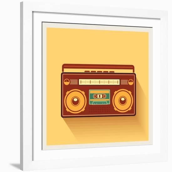 Classic 80S Boombox Portable Cassette Tape Player on Retro Background Detailed Vector Icon-Viktorus-Framed Art Print