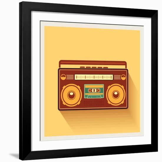 Classic 80S Boombox Portable Cassette Tape Player on Retro Background Detailed Vector Icon-Viktorus-Framed Art Print