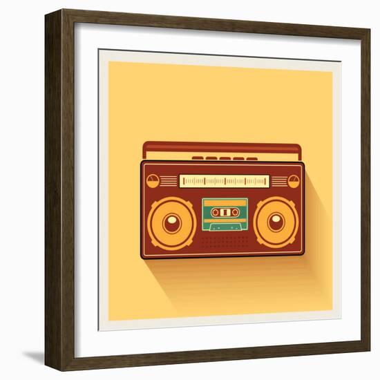 Classic 80S Boombox Portable Cassette Tape Player on Retro Background Detailed Vector Icon-Viktorus-Framed Art Print