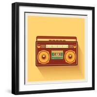 Classic 80S Boombox Portable Cassette Tape Player on Retro Background Detailed Vector Icon-Viktorus-Framed Art Print