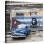 Classic American Car and Cuban Flag, Habana Vieja, Havana, Cuba-Jon Arnold-Stretched Canvas