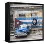 Classic American Car and Cuban Flag, Habana Vieja, Havana, Cuba-Jon Arnold-Framed Stretched Canvas