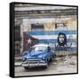 Classic American Car and Cuban Flag, Habana Vieja, Havana, Cuba-Jon Arnold-Framed Stretched Canvas