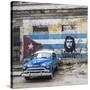 Classic American Car and Cuban Flag, Habana Vieja, Havana, Cuba-Jon Arnold-Stretched Canvas