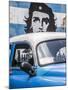 Classic American Car and Cuban Flag, Habana Vieja, Havana, Cuba-Jon Arnold-Mounted Photographic Print