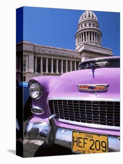 Classic American Car Outside the Capitolio, Havana, Cuba, West Indies, Central America-Lee Frost-Stretched Canvas