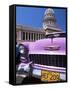 Classic American Car Outside the Capitolio, Havana, Cuba, West Indies, Central America-Lee Frost-Framed Stretched Canvas