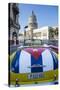 Classic American Car with the Cuban Flag Painted in it's Boot, Parque Central, Havana, Cuba-Jon Arnold-Stretched Canvas