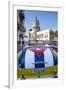Classic American Car with the Cuban Flag Painted in it's Boot, Parque Central, Havana, Cuba-Jon Arnold-Framed Photographic Print