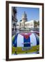 Classic American Car with the Cuban Flag Painted in it's Boot, Parque Central, Havana, Cuba-Jon Arnold-Framed Photographic Print