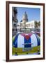 Classic American Car with the Cuban Flag Painted in it's Boot, Parque Central, Havana, Cuba-Jon Arnold-Framed Photographic Print