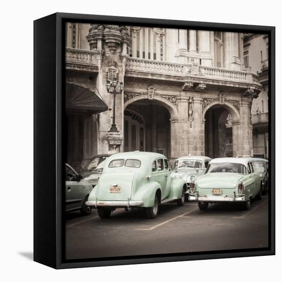 Classic American Cars in Front of the Gran Teatro, Parque Central, Havana, Cuba-Jon Arnold-Framed Stretched Canvas