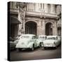 Classic American Cars in Front of the Gran Teatro, Parque Central, Havana, Cuba-Jon Arnold-Stretched Canvas