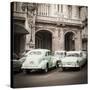 Classic American Cars in Front of the Gran Teatro, Parque Central, Havana, Cuba-Jon Arnold-Stretched Canvas