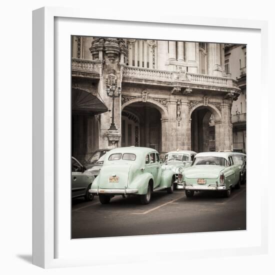 Classic American Cars in Front of the Gran Teatro, Parque Central, Havana, Cuba-Jon Arnold-Framed Photographic Print