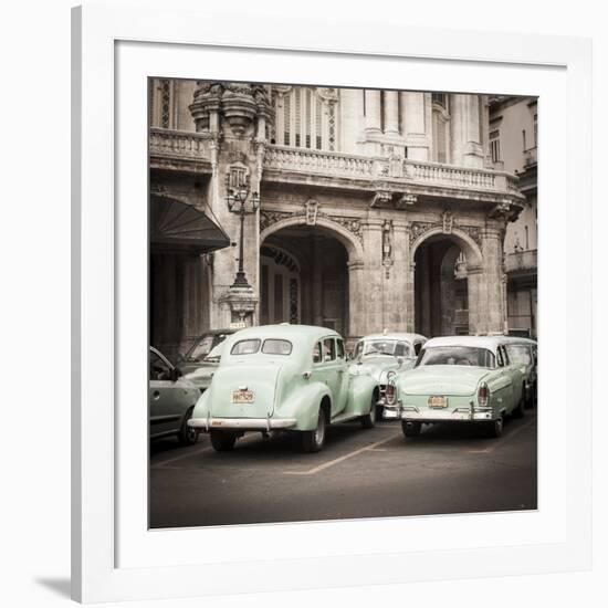 Classic American Cars in Front of the Gran Teatro, Parque Central, Havana, Cuba-Jon Arnold-Framed Photographic Print