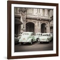 Classic American Cars in Front of the Gran Teatro, Parque Central, Havana, Cuba-Jon Arnold-Framed Photographic Print