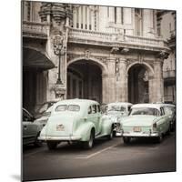 Classic American Cars in Front of the Gran Teatro, Parque Central, Havana, Cuba-Jon Arnold-Mounted Photographic Print