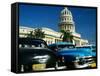 Classic American Taxi Cars Parked in Front of National Capital Building, Havana, Cuba-Martin Lladó-Framed Stretched Canvas