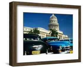 Classic American Taxi Cars Parked in Front of National Capital Building, Havana, Cuba-Martin Lladó-Framed Photographic Print